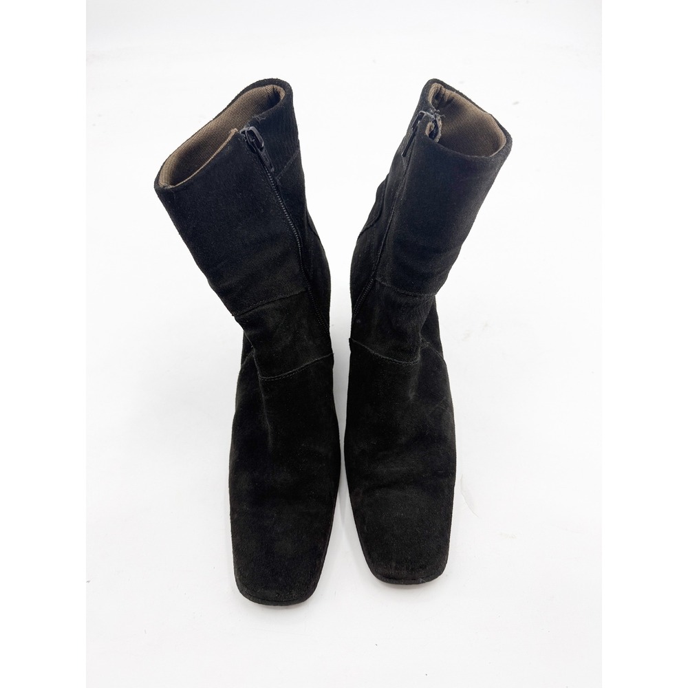 Aquatalia Black Suede Waterproof Wedge Ankle Boots Women 8.5 Square Toe Italy